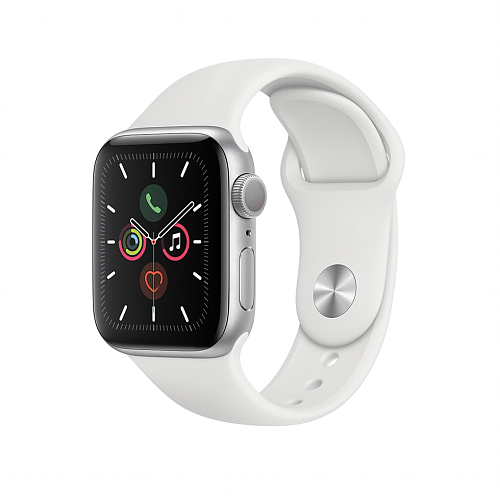 Apple Watch Series 5, 40 мм, алюминий серебристого цвета, спортивный ремешок белого цвета